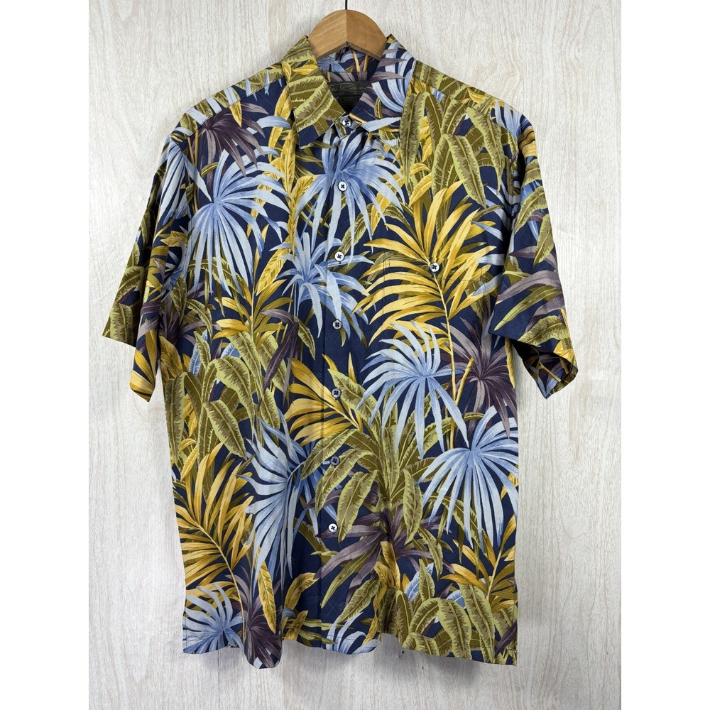 Tori Richard Mens M 100% Silk Hawaiian Shirt Palm Leaf Tropical Aloha Vintage